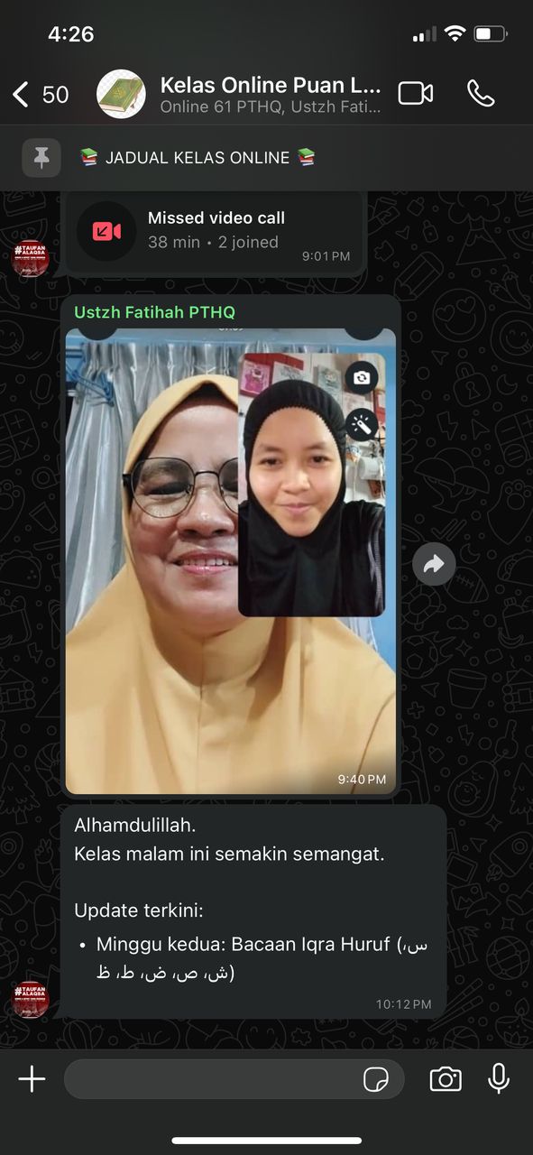Pencapaian pelajar kelas mengaji online